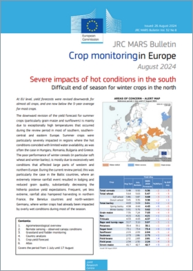 Monitorização de culturas na Europa - Impactos severos das temperaturas elevadas no sul 